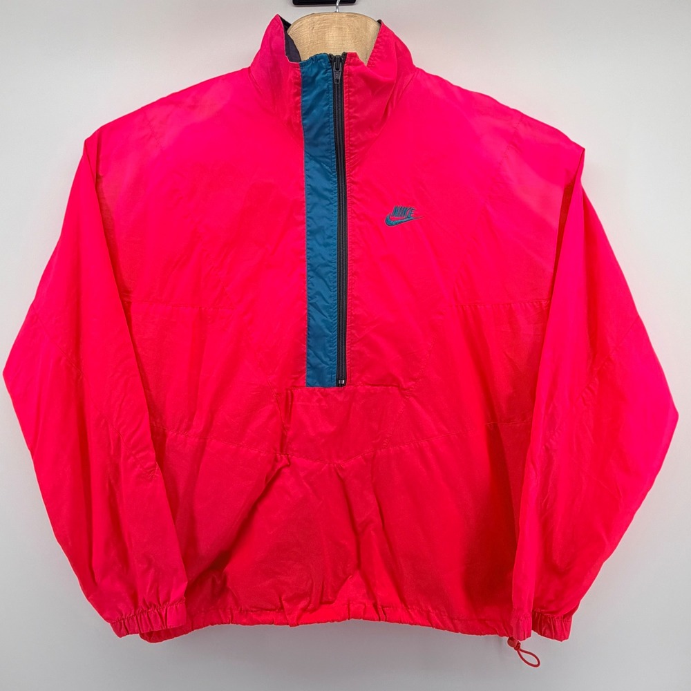 Nike Vintage 90s Windbreaker Jacket Mens Large Neon Pink Teal 1/4 Zip Pullover